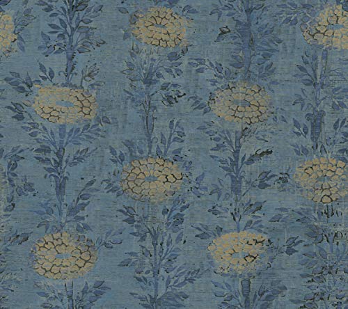York Wallcoverings Ronald Redding Tea Garden Blue and Gold French Marigold Wallpaper