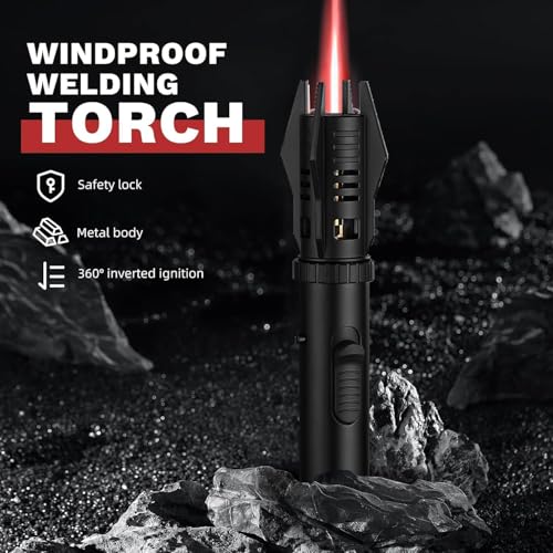 Image of Torch flam Lighter, Bright Fire Lighter with Safety Lock & Adjustable Red /Blue Flame. Refillable Butane Gas Windproof Jet Flame Lighters, for Candles Campfires BBQ Baking, Camping, Pack of 2.