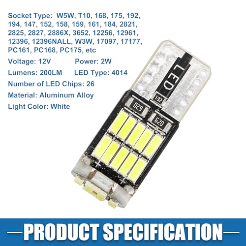 T10 194 168 W5W 2825 Canbus LED 6500K 4014 Chipset 26SMD (Set 10) miniatura 6