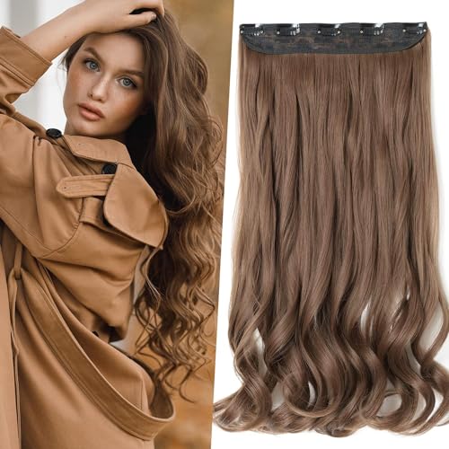 Image of Chaam 26-Inch Cotton Lace 3 /4 Full Head Clip in Synthetic Hair Extensions, One Piece Clip in Hair Weft with 5 Clips Half Head Wavy Hairpiece for Daily Use (Golden Brown, 170 Gram)