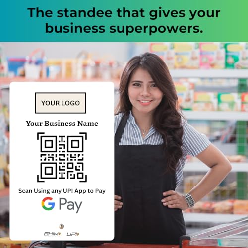 Image of UPI Payment Standee | Custom Acrylic Stand with QR Code, Logo & Business Name | Compatible with All Major UPI App | Design 3