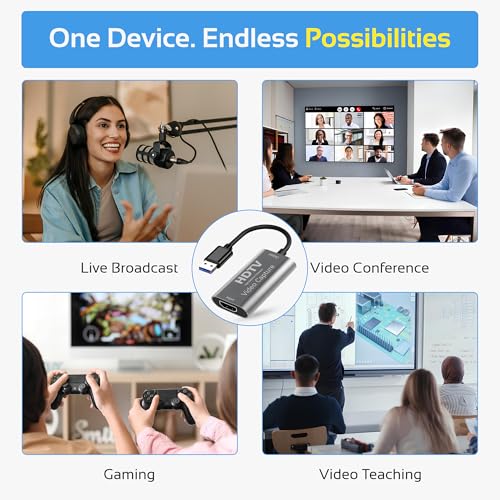 Image of Video Capture Card, HDMI to USB Audio Video Capture Cards, 4K30fps Input, 1080P60fps Game Capture Card for Streaming, Video Conferencing, Gaming, on OBS and More, for Windows Mac OS System