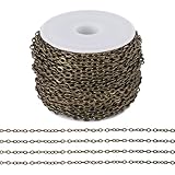 Craftdady Cadenas planas ovaladas de 10 m, cadenas de collar sin soldar, cadena extensora de hierro para hombres y mujeres, para hacer collares, joyería, bronce antiguo