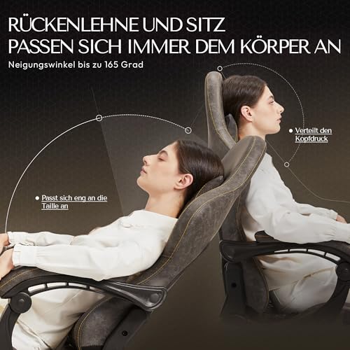 Sedia Gaming, da Ufficio, da scrivania con Massaggio e Supporto Lombare. Stile Vintage Sedia Girevole con Schienale Alto e con poggiapiedi Regolabile (Marrone) - Sedia gaming - Immagine 4