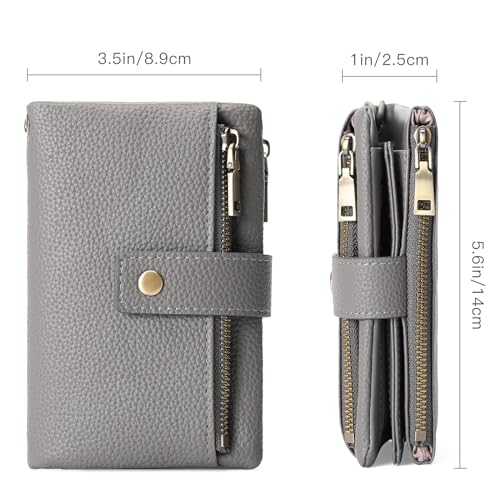 Image of SENDEFN Small Wallet for Women Leather RFID Blocking Wristlet Wallet Credit Card Holder with Double Zipper Coin Purse Ladies Bifold Purse