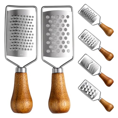 DOITOOL 6 Pièces Mini Râpe à Fromage Inox avec Manche Bois Naturel Râpe Légère et Portable pour Légumes Citron Gingembre Ail Chocolat et Pommes de Terre Multifonction de Cuisine