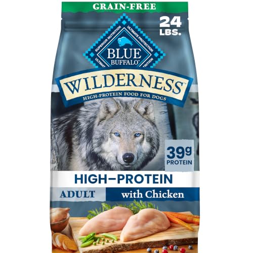 Blue Buffalo Wilderness with Chicken High-Protein Grain-Free Adult Dry Dog Food, 39g Protein, Supports Immunity with Antioxidant-Rich LifeSource Bits, Promotes Healthy Muscle Development, 24 lbs.