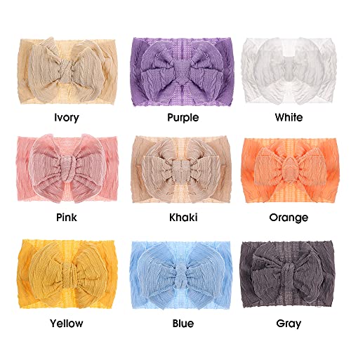 JIAHANG Baby Bows Turban Knotted Head Wraps with Strip, Big Hair Bows Cotton Headbands, Stretchy Hair bands for Newborn Infant Toddlers Girls 9 PCS (36KF)3