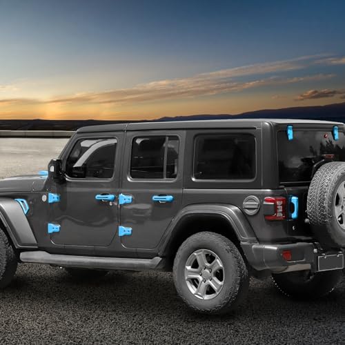 SQQP 22PCS Full Set Exterior Trim Kit Fit for 2018-2026 Jeep Wrangler JL JLU 2/4 Doors, Door Hood Hinge Cover Door Handle Side Vent Tailgate Window Hinge,Not Fit for 2026 JL JLU Willys(Light Blue) by SQQP - Used condition - Image 7