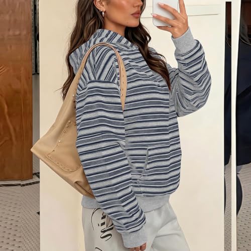 Striped Sweatshirt Women Comfy Long Sleeve Hoodie Pullover Sweatshirt — view 3
