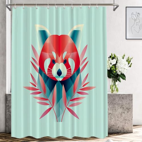 Shrahala Adorable cortina de ducha decorativa geométrica de arte animal, elementos naturales simples, decoración de baño, fibra de poliéster, impermeable, con anillos de plástico, para duchas, bañeras