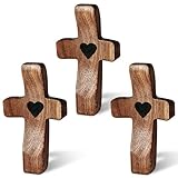 ACJRYO Cross My Heart Wooden Cross Fidget - 3Pcs Pocket Prayer Crosses for Stress Relief & Anxiety Comfort - Handheld Walnut Wood Christian Gifts for Women Men