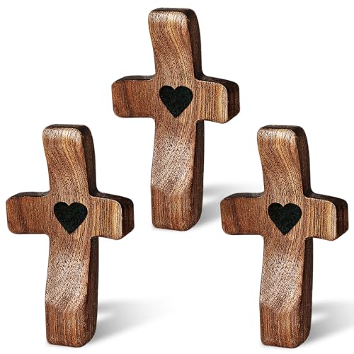 ACJRYO Cross My Heart Wooden Cross Fidget - 3Pcs Pocket Prayer Cr...