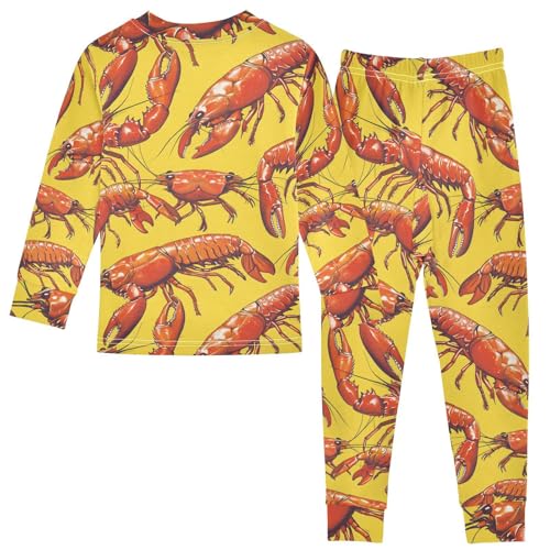 Pajama Sets Long Sleeve Crayfish Pattern on Yellow Background Soft Comfy Sleepwear 2 Piece PJS 3-8T3
