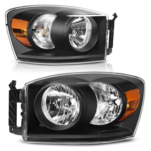 AUTOSAVER88 Headlight Assembly Compatible with 2006-2008 Dodge Ram 1500, 06-09 Dodge Ram 2500 3500 Pickup Replacement Headlamp Driving Light Black Housing Amber Reflector Clear Lens