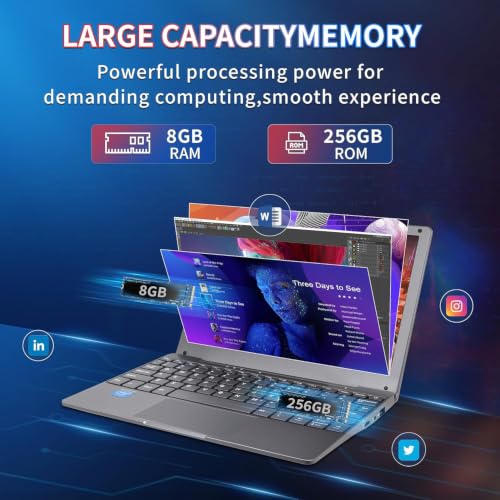 Image of 10.1-inch Portable Mini Pink Laptop Computer, DDR4 8GB RAM, 256GB SSD, Celeron N4000, Built-in Webcam, Notebook with WiFi, HDMI, Bluetooth, Type-C Charging, Easy to Carry（Transparent Gray）