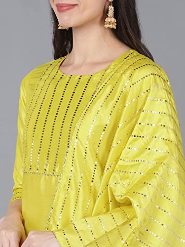 Image of Vaamsi Women's Poly Silk Embellished Solid Straight Kurta Pant with Dupatta