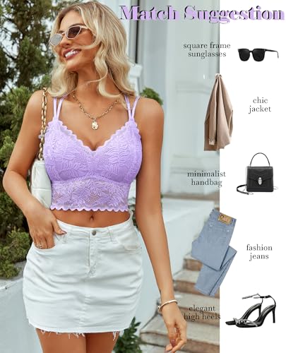Image of Avidlove Lace Bralette for Women V Neck Camisoles Racerback Adjustable Strap Sexy Crop Tops