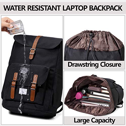 Kasqo Backpack for Men and Women, 15.6 Inch Laptop Backpack Large Capacity 19L Water Resistant Drawstring Flap Bag College, Black2