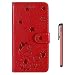 Produktbild JapTon Kompatibel mit Google Pixel 5 XL/Pixel 4A 5G Hülle, Handytasche PU Leder Etui Flip Cover Geprägter Katze und Biene Muster Book Case Schutzhülle mit [Magnetverschluss] Etui Case (Rot)