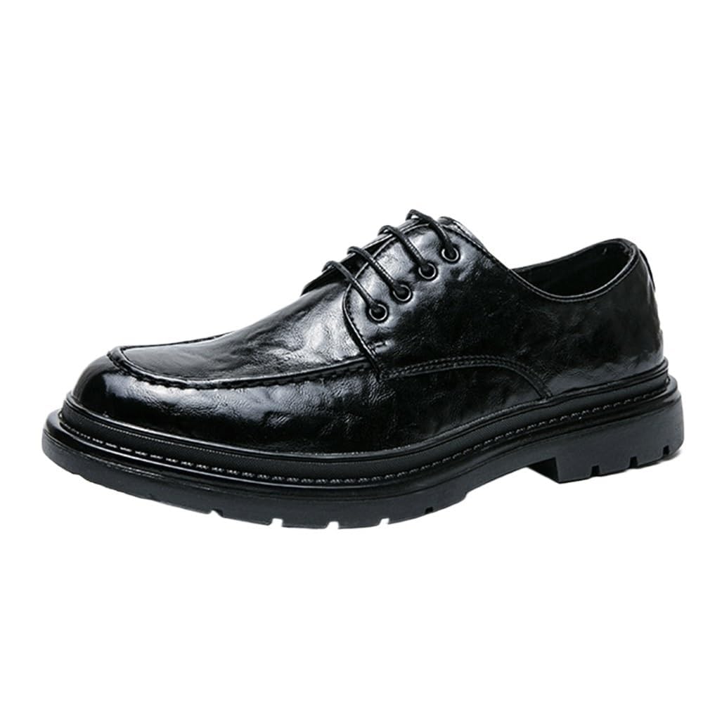 Mens Leather Oxford Dress Shoes Lace-Up Pointed Toe Brogue Style Formal Business Wedding Evening Footwear Comfortable Slip-Resistant Office