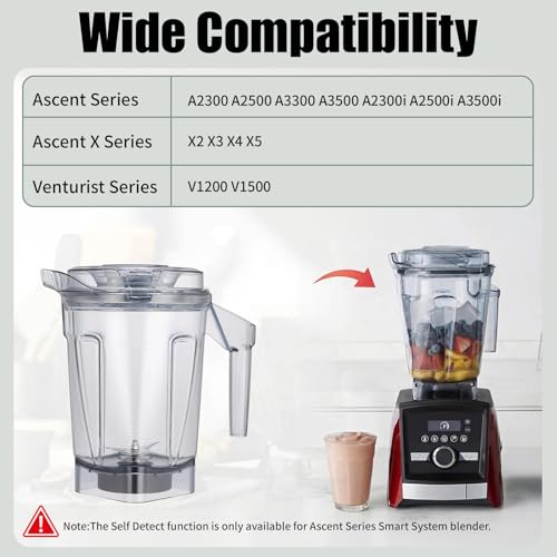 Image of Pure Realm 64-Ounce Low-Profile Blender Container Compatible with Full-size Vitamix Models-Including the A3500, A3300, A2500, X2,Venturist series etc,SELF-DETECT,BPA Free,Replacement Blender Container
