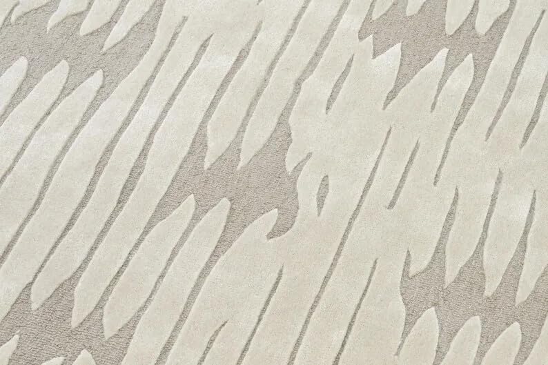 Hand Tufted Ivory and Taupe Round Silk Wool 48 Pounds Modern Abstract Living Room Area Rug 7.0x10.0