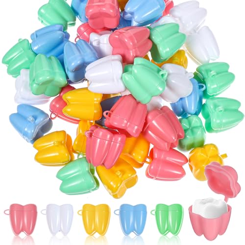 50 Pcs Tooth Container for Lost Teeth Kids Lost Tooth Holders for Kids.Plastic Tooth Holders for Boys Girls Kids Keepsake Party Favor Goodie Bag Fillers Dentist Office 5 Colors 0.74 X 0.66 Inch