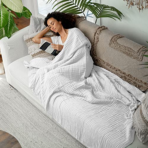 Image of Comfy Cubs Muslin Blanket for Adults Twin 90 inch x 66 inch - 6 Layer Soft, Breathable & Lightweight Muslin Adult Blanket - Machine Washable & Designed in The US Bedding for All Seasons - White