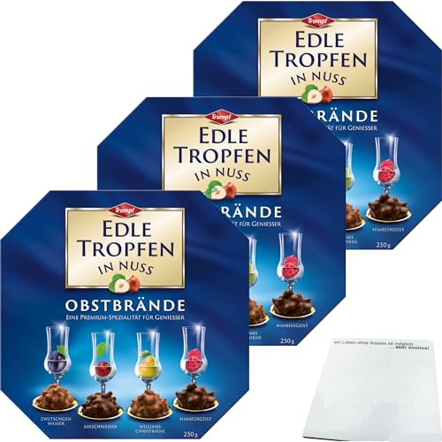 Trumpf Edle Tropfen in Nuss blau Obstbrände 3er Pack (3x250g Packung) + usy Block