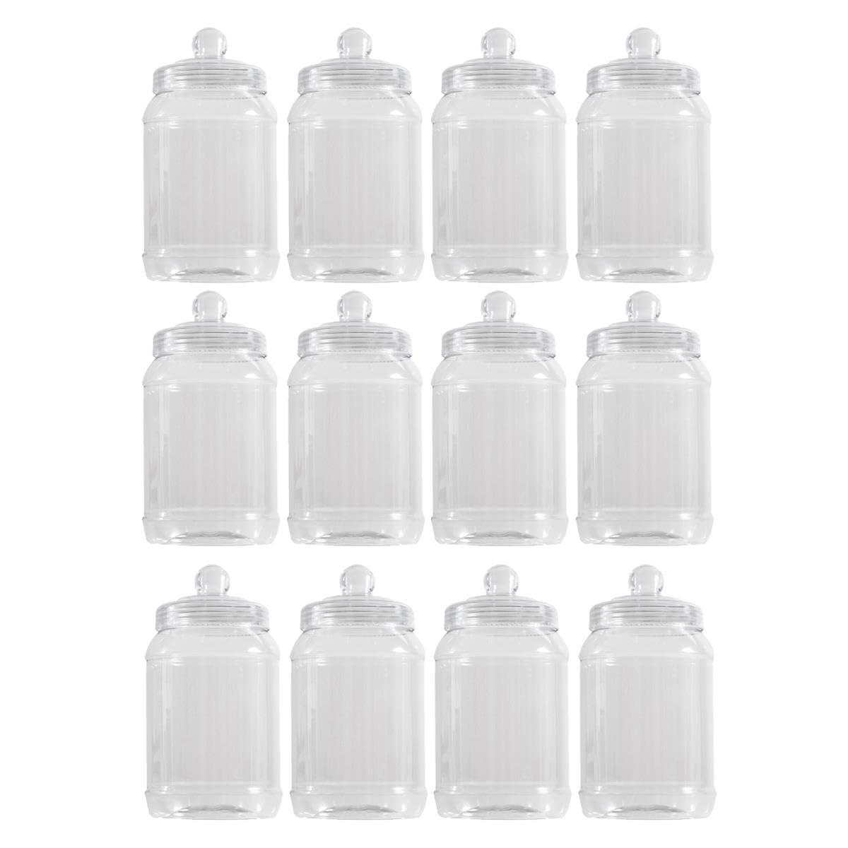 YöL Pack of 12 1300ml Clear Plastic Sweet Jar With Screw Top Lid Large Candy Storage Container Reusable Treat Jar For Sweets Biscuits Chocolate Kitchen Pantry Wedding Party Display