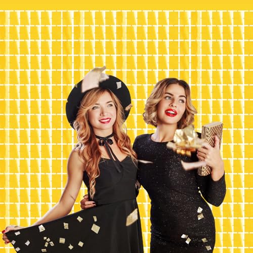 Image of GOER Gold Party Backdrop Metallic Tinsel Foil Fringe Curtains Photo Booth Props for New Year's Eve Graduation Birthday Wedding Baby Shower Bachelorette Holiday Celebration Party Decorations