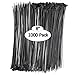 Black Zip Ties 8 inch (1000 Pack), 40lbs Tensile Strength, UV Resistant black Cable Ties heavy duty, Self-locking Plastic Ties for Indoor and Outdoor Use