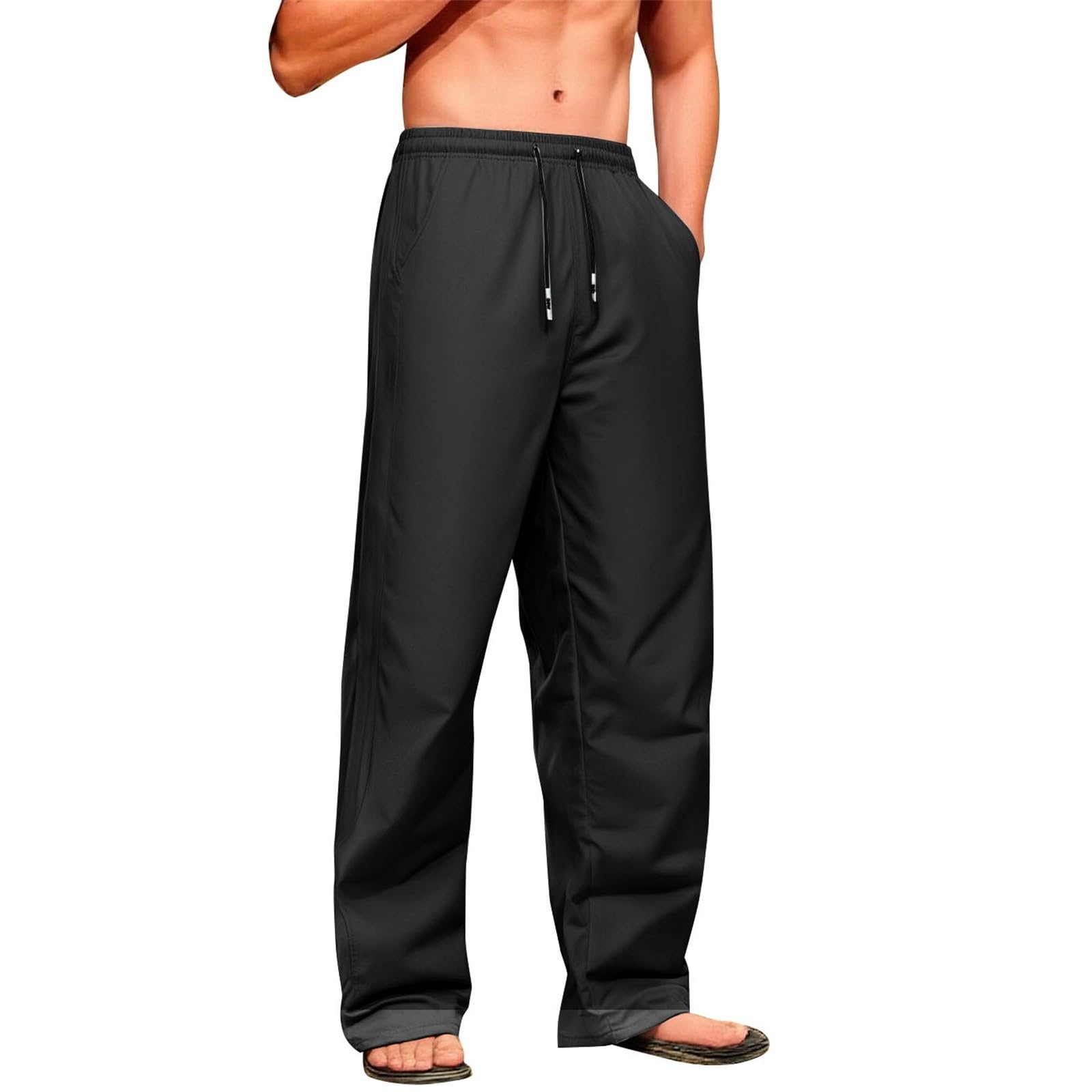 BUKKNYE Mens Jogging Bottoms Straight Leg Fleece Lined Joggers Sweatpants Loose Fit Elasticated Waist Trousers Solid Color Tracksuit Bottoms Sweat Track Pants Black