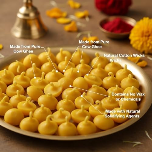 Image of Om Phool Batti Readymade Pure Cow Ghee Diya Cotton Wicks for Pooja -100 Pcs