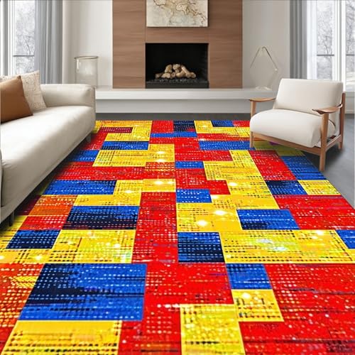 ODIKA Flatwoven High Traffic Area Rug 5x7, Vibrant Shiny Geometric