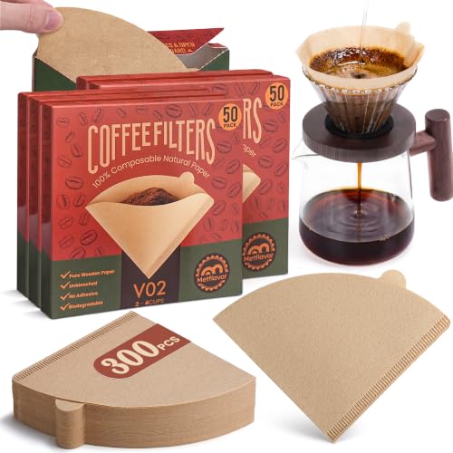 Metflavor 300 Count Disposable Unbleached V60 Cone Coffee Filters #2