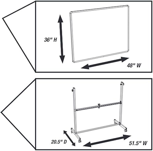 Miniatura 6 de Luxor Pizarra blanca magnética reversible de doble cara de borrado en seco de 48 pulgadas de ancho x 36 pulgadas de alto, con marco de aluminio y
