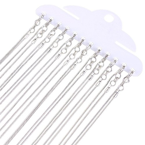 Keyzone 24pcs 18 Inch Silver Plated 1.2mm DIY Snake Chain Charms Link Necklace with Lobster Clasps for Jewelry Making