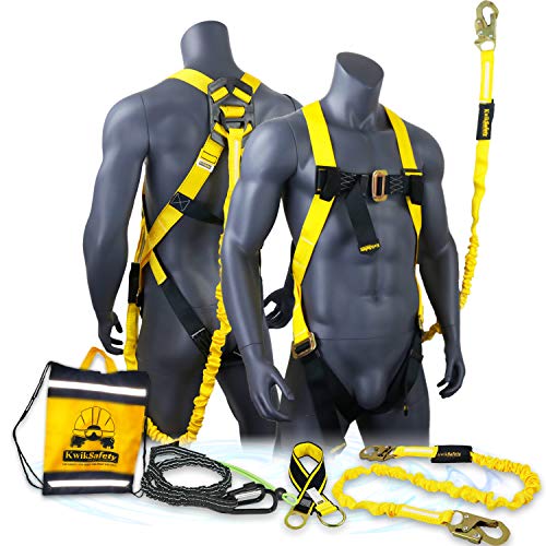 KwikSafety (Charlotte, NC) SCORPION KIT | 1D Full Body Safety Harness, 6â€™ Lanyard Attached, 3â€™ Cross Arm Strap Anchor ANSI OSHA PPE Fall Protection Arrest Restraint Construction Roofer Bucket