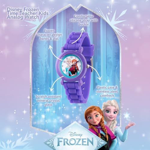 Disney Frozen Kids' Plastic Time Teacher Analog Quartz Silicone Strap Watch, 32mm, Purple2