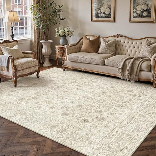 PureCozy Vintage Teppich Wohnzimmer 160x230cm Beige Waschbar Groß Teppiche – Ansicht 1