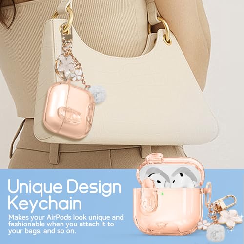 Image of for AirPods 4 Case 2024 with Safety Lock,Desert Gold | Clear Case with Phone Stand & Cleaner Kit,Cute Floral Chain for Women Girls,Soft TPU Protective Cover,Shockproof