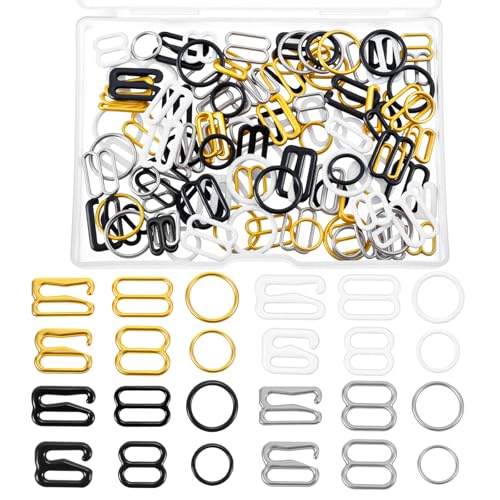 Ouligay 120 Stück Verstellbare BH Träger Clips,Damen BH Träger Halter,Ersatz für BH Träger Schnallen,8mm 12mm Metall-BH-Träger-Clip für Damen Frauen,für Badeanzüge BH Slip-Kleider Bikini-Verschluss