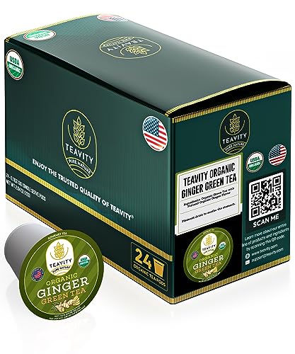 & Ginger Tea Pods For Keurig - Caffeinated, Organic, Dye Free, Unsweetened, Herbal Blend For K Cup Machines - Hot Or Iced (24 Tea Pods)