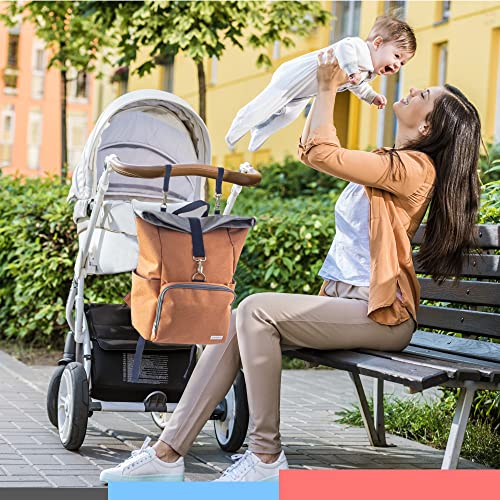 Ferskenciel Diaper Bag Backpack – Minimalist Multi Function Large Durable Stylish Travel Maternity Baby Girl Boy Nappy Bag With Stroller Straps, Insulated Bottle Pockets, Parents Pocket, Brown Grey #TOP5