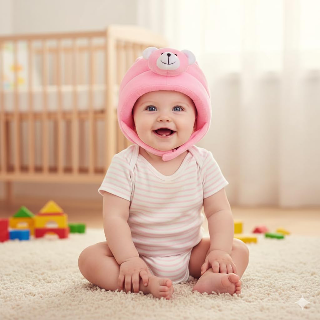 Steelbird Toys Baby Safety Helmet-Bear-Pink | Adjustable Baby Head Protector for Toddlers 6 Months to 3 Years | Soft Cushion Helmet with Proper Air Ventilation for Safety 1