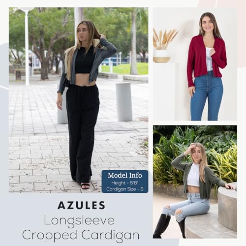 Image of Azules Cropped Cardigan for Women, Open Front Drape Lightweight Sweater Long Sleeves Women's Cardigans
