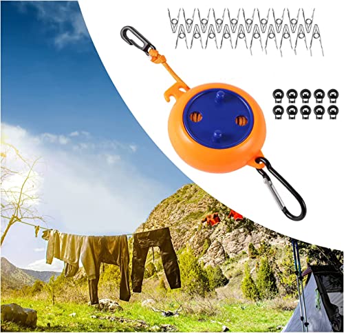 Retractable Camping Clothesline, Adjustable Travel Laundry Rope, Heavy Duty Washing Line With 20 Clothespins & 10 Stoppers For Indoor/Outdoor, Camping, Travel, Courtyard, 26Ft, 2Pack #TOP5