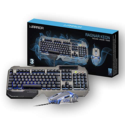Combo Teclado e Mouse Gamer Superfície em Metal, Warrior, TC223, Prata
